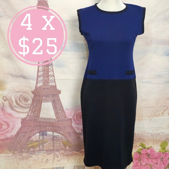 Liz Claiborne Blue and Black Midi Dress - Picture 1 of 7